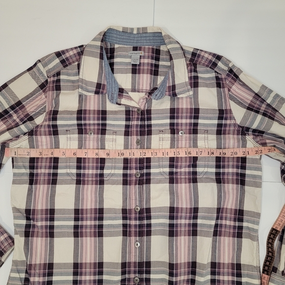 Carhartt 102262 Women's Dodson Long Sleeve Plaid Shirt Size Large 12-14 Oversize - Picture 7 of 14